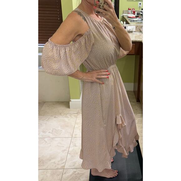 Current Air small brown purple cold shoulder Midi dress ruffle boho hippie - Picture 4 of 9